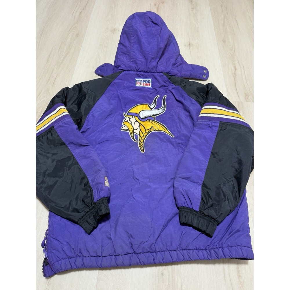 Vintage 90s Minnesota Vikings NFL Starter Pro Line Hooded Puffer Jacket Men's XL - Picture 7 of 7